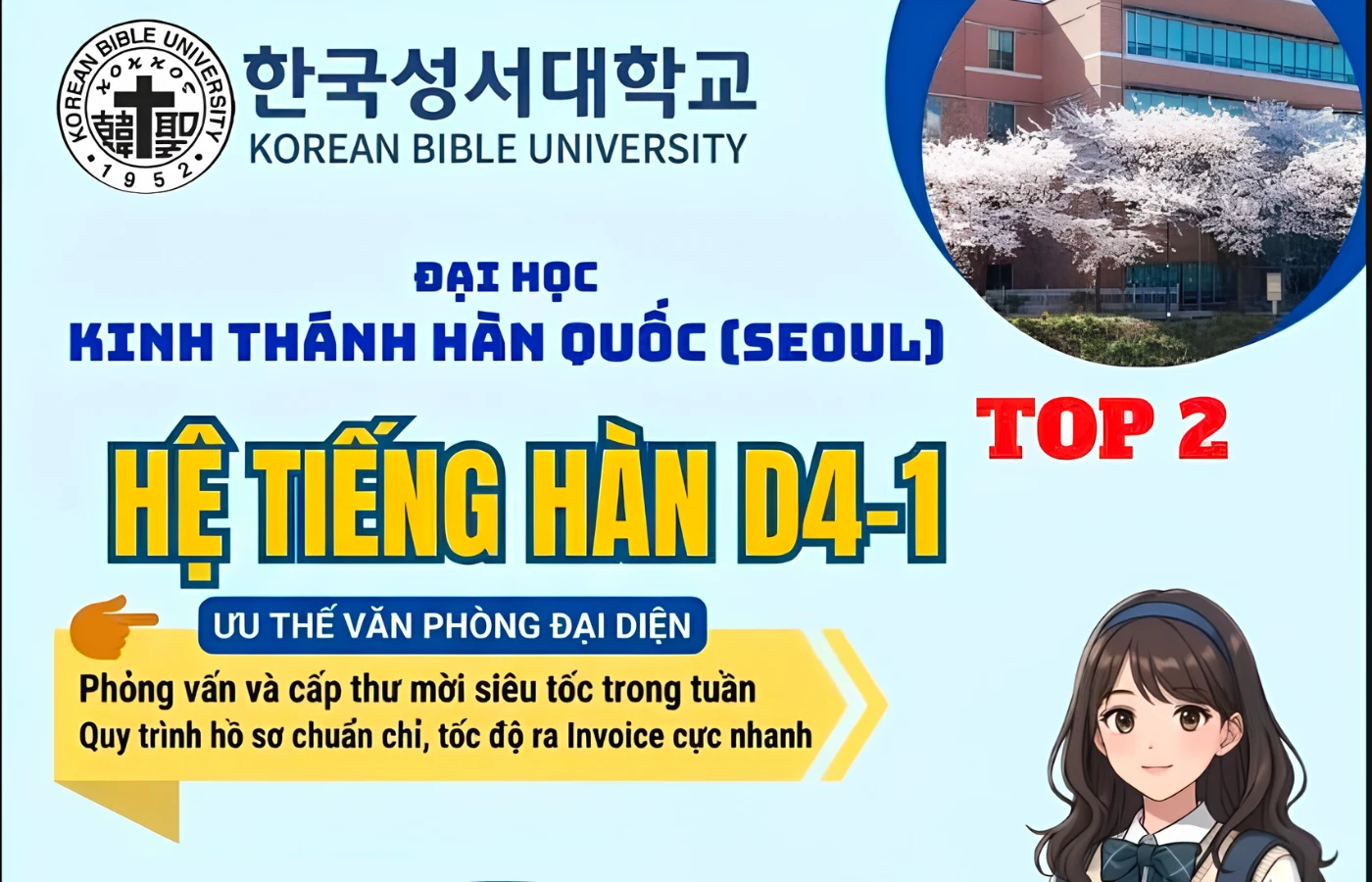 Thông Tin Tuyển Sinh Hệ Tiếng D4-1 Đại Học Kinh Thánh Hàn Quốc (Seoul): Học Tại Thủ Đô, Chi Phí Như Ở Tỉnh!