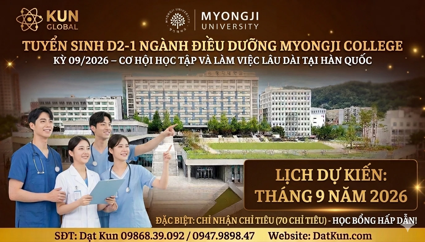 TUYỂN SINH D2-1 NGÀNH ĐIỀU DƯỠNG MYONGJI COLLEGE KỲ 09/2026 – CƠ HỘI HỌC TẬP VÀ LÀM VIỆC LÂU DÀI TẠI HÀN QUỐC